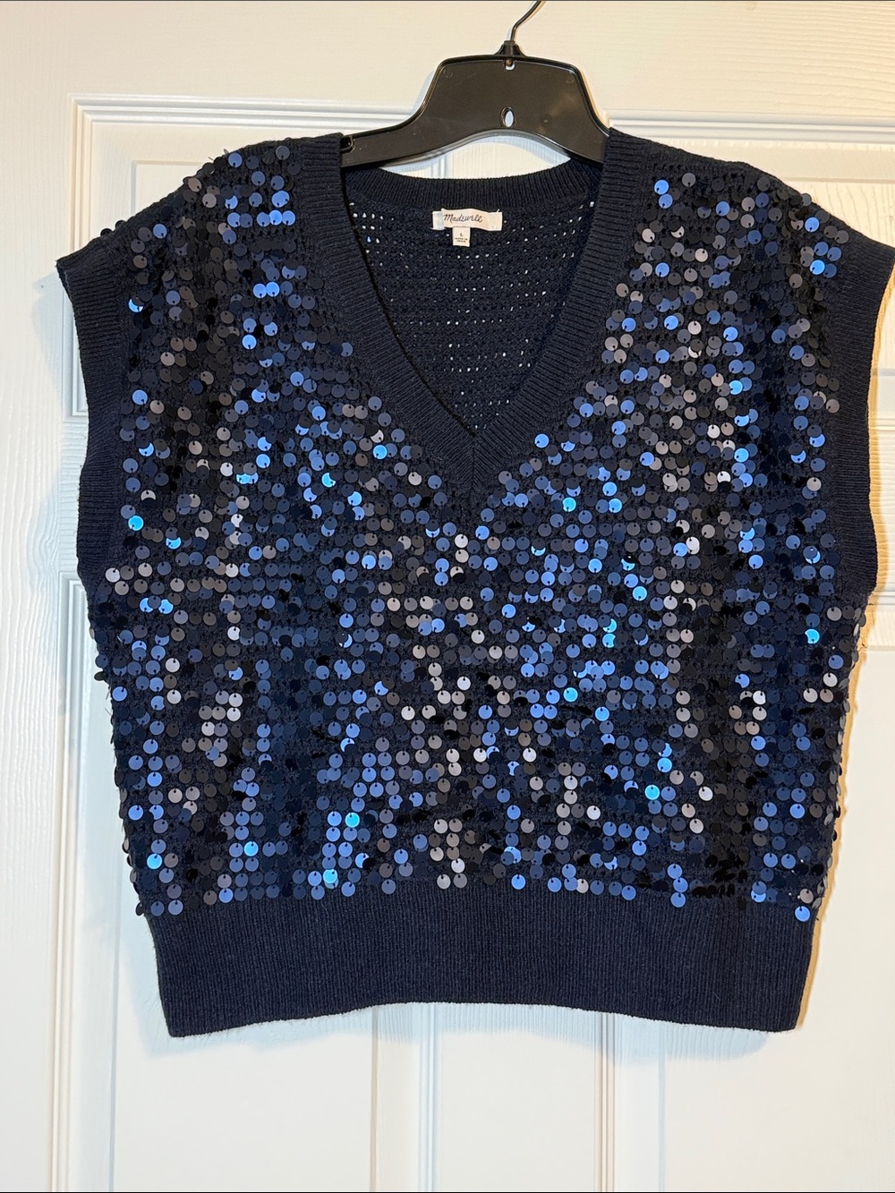 Madewell Navy Sequin V-Neck Sweater Vest